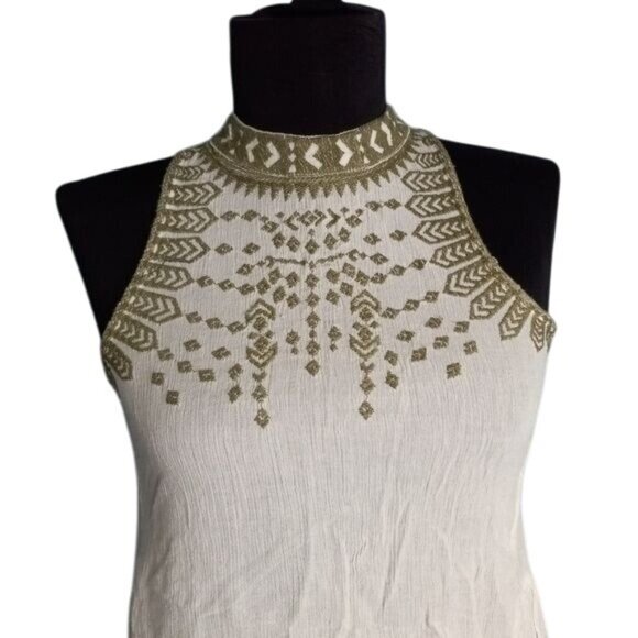 Altard State XS Embroidered Top Open Back Hi-Low Crinkle Broomstick Cream Green - Picture 3 of 11